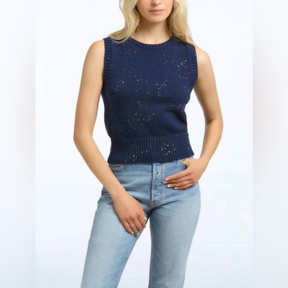 NWT! 525 • Born In Brooklyn Sweater Tank in Dark Blue Multi • SZ L • Retail $99